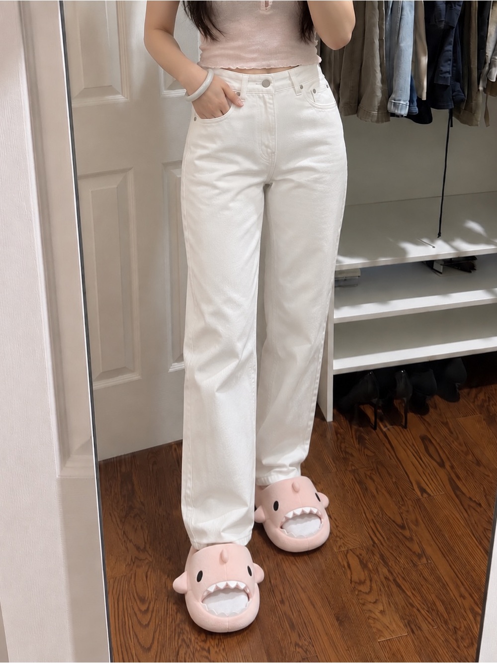 White High-Rise Straight Leg Jeans — Women